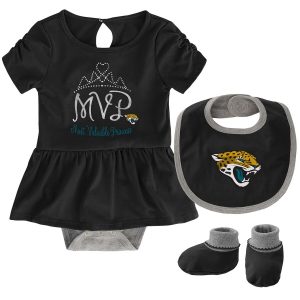Jacksonville Jaguars Girls Newborn MVP Bodysuit, Bib & Booties Set – Black
