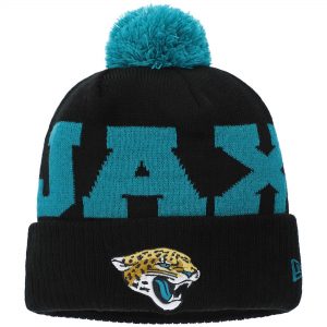New Era Jacksonville Jaguars Black Scoreboard Cuffed Knit Hat with Pom